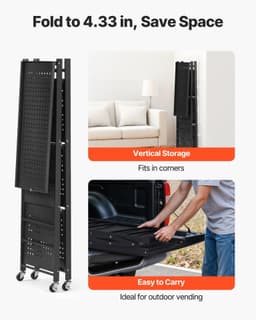 image-VEVOR 4-Tier Foldable Storage Shelf, 26W x 13D x 46H Inch Folding Metal Rack Shelving Unit, No Assembly Organizer Shelf with 5 Wheels & 4 Hooks for Pantry, Kitchen, Garage, Basement, Black