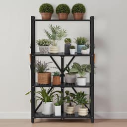 image-VEVOR 4-Tier Foldable Storage Shelf, 26W x 13D x 46H Inch Folding Metal Rack Shelving Unit, No Assembly Organizer Shelf with 5 Wheels & 4 Hooks for Pantry, Kitchen, Garage, Basement, Black