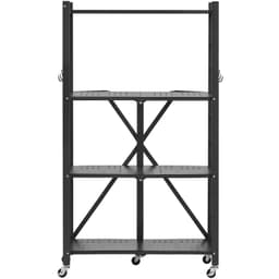 image-VEVOR 4-Tier Foldable Storage Shelf, 26W x 13D x 46H Inch Folding Metal Rack Shelving Unit, No Assembly Organizer Shelf with 5 Wheels & 4 Hooks for Pantry, Kitchen, Garage, Basement, Black