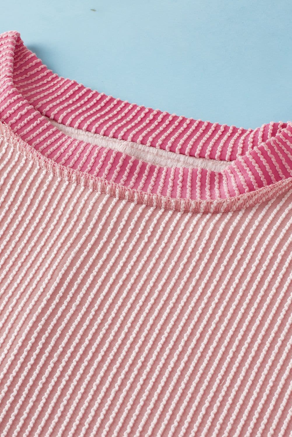 image-Bright Pink Textured T Shirt - Contrast Trim