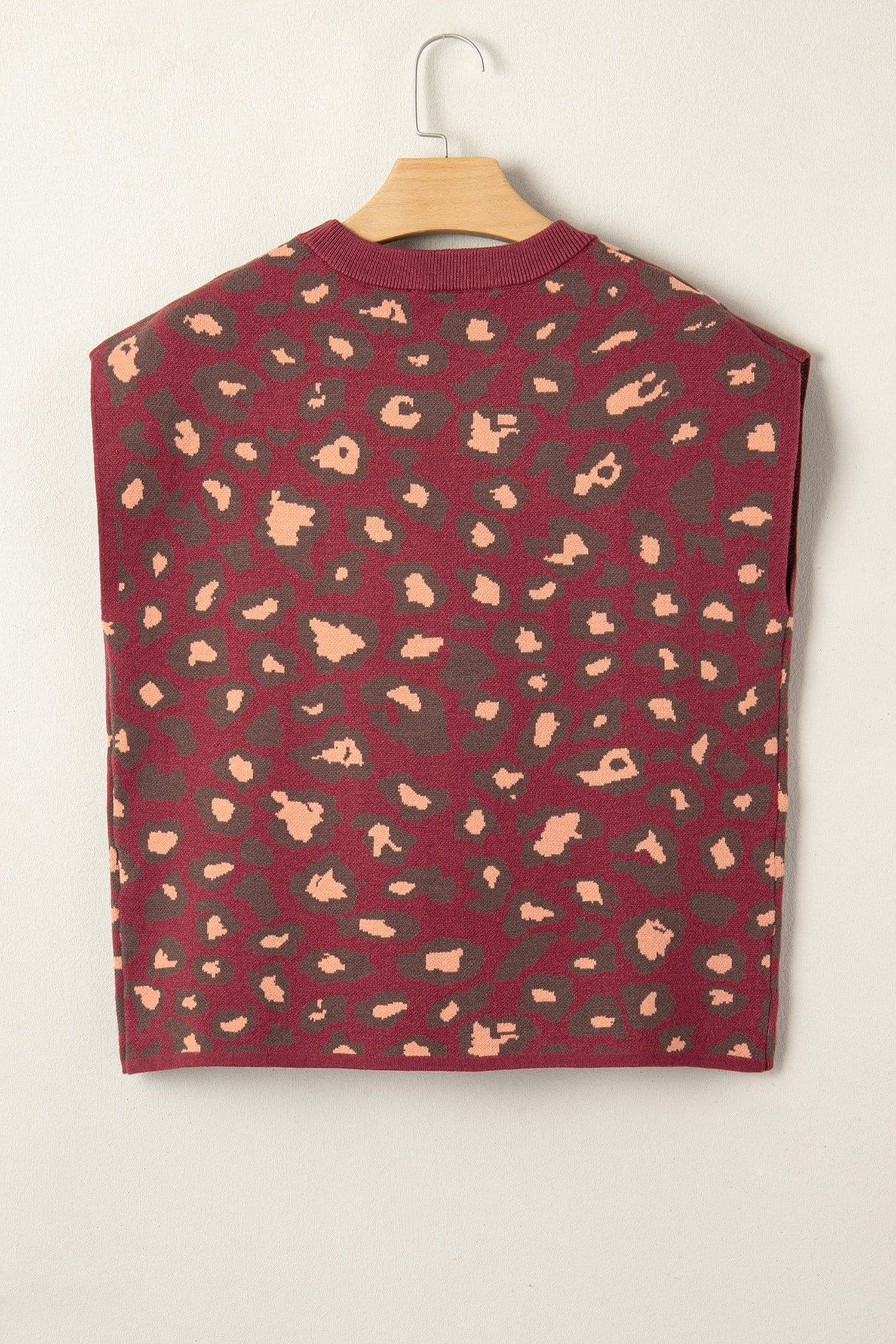 image-Red Leopard Print Cap Sleeve Knitted Top