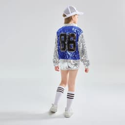 image-LOlanta 4-14 Years Girls Pink Sequin Crop Tops Shorts Jacket Dancewear Costume Hip Hop Modern Jazz Dance Stage Performance Wear