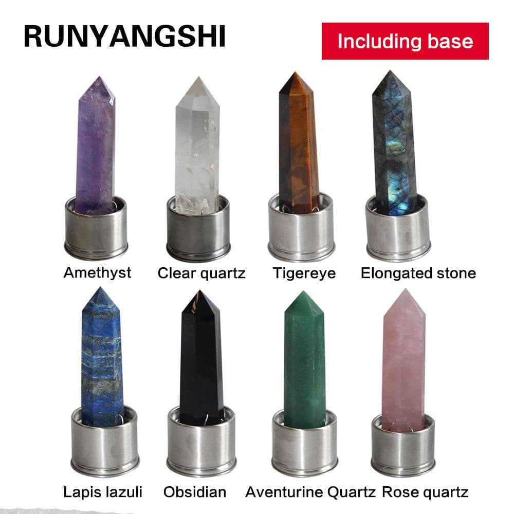 image-Natural Crystal Column Stone Quartz of Various Materials Magic wand heals energy stone point water cup bottel Ornament replace