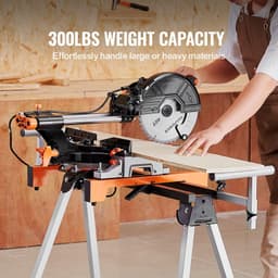 image-VEVOR Support pour Scie à Onglet Universel Capacité de Charge 136,1 kg, Piètement pour Scie Pliable en Acier, Hauteur et Longueur Réglables, avec Supports de Montage Monobloc, Portable et Compact