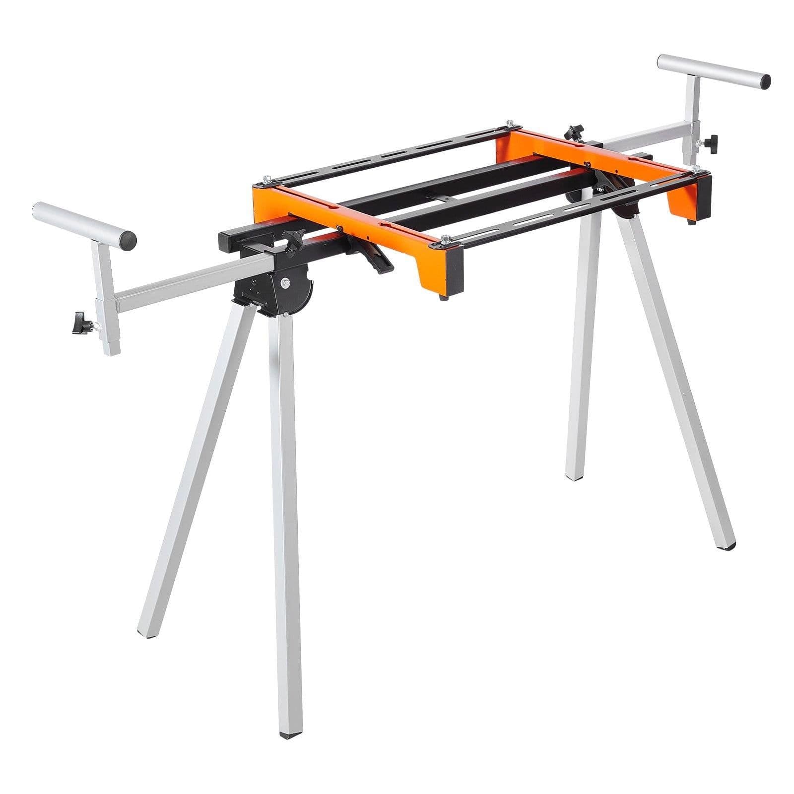 image-VEVOR Support pour Scie à Onglet Universel Capacité de Charge 136,1 kg, Piètement pour Scie Pliable en Acier, Hauteur et Longueur Réglables, avec Supports de Montage Monobloc, Portable et Compact