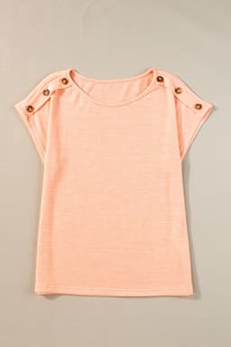 image-Smoke Gray Batwing Sleeve Casual Tee - Button Detail, Versatile