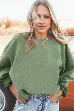 image-Strawberry Pink Ribbed Corded Oversized Sweatshirt