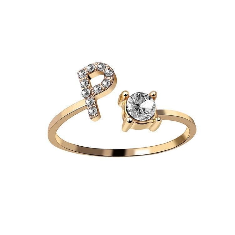 image-New Design Adjustable 26 Initial Letter Ring Fashion Jewelry For Women Simple Elegant Jewelry