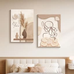 image-Decorative Painting Cream Style Abstract Line Character Mural