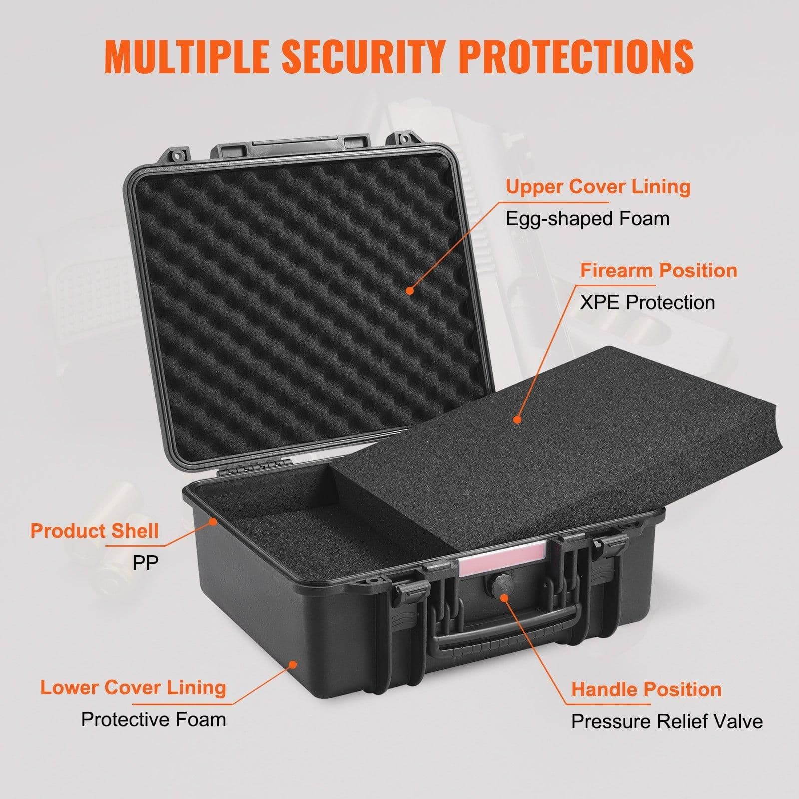 image-VEVOR Hard Pistol Cases with Pre-cut PU Foam Lockable Pistol Case for 6 Pistol