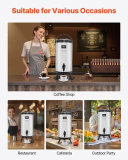 image-VEVOR Insulated Beverage Dispenser, 2.4 Gal/9.2L Stainless Steel Thermal Drink Server with Spigot & Temp Display, Suitable for Hot and Cold Drinks, for Tea Coffee Water in Cafes & Restaurants, Silver