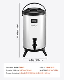 image-VEVOR Insulated Beverage Dispenser, 2.4 Gal/9.2L Stainless Steel Thermal Drink Server with Spigot & Temp Display, Suitable for Hot and Cold Drinks, for Tea Coffee Water in Cafes & Restaurants, Silver