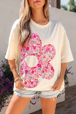 image-Jet Stream Floral Patched Oversized Tee