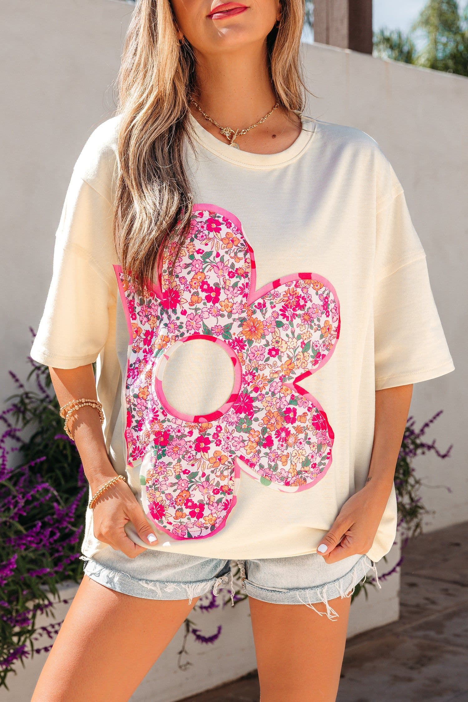 image-Jet Stream Floral Patched Oversized Tee