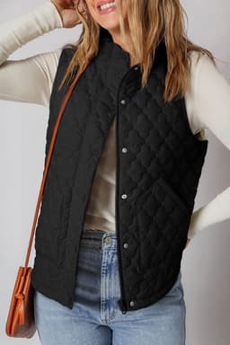image-Wild Ginger Flower Shape Quilted Snap Button Zip Up Winter Vest