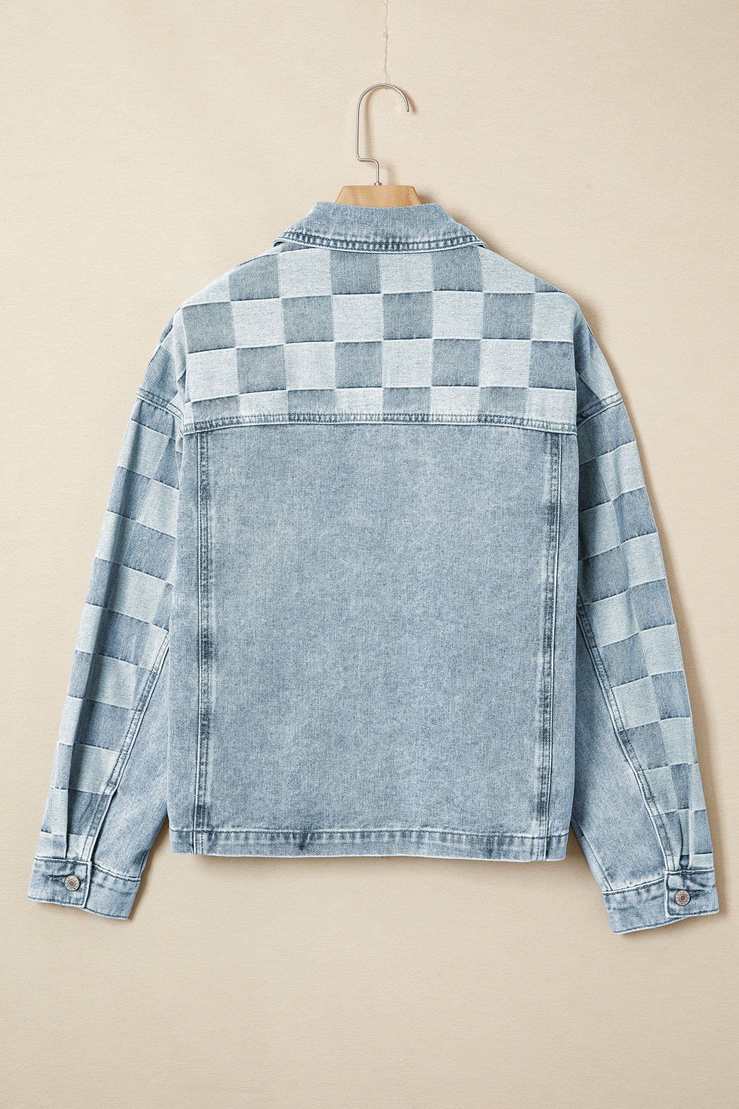 image-Beau Blue Denim Checkered Patchwork Jacket