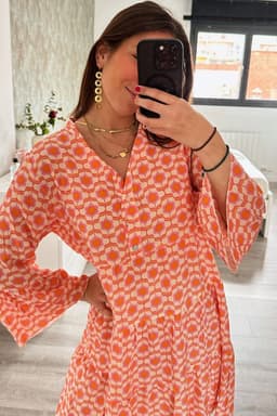 image-Floral Print Flounce Sleeve Mini Dress - Orange, Size S-XL