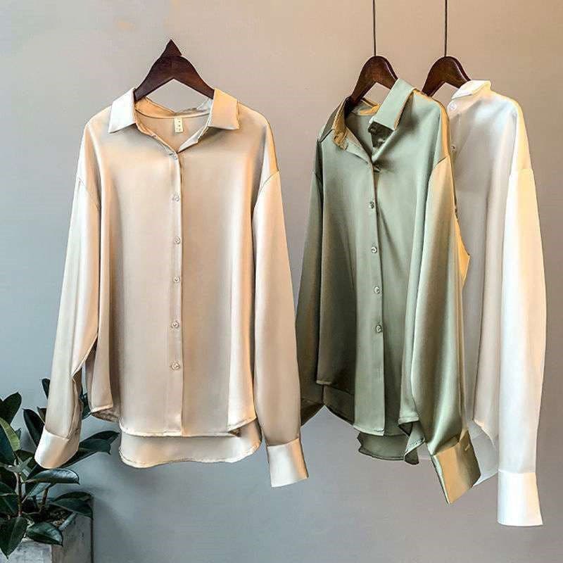 image-Women's Long-sleeved Satin Shirt