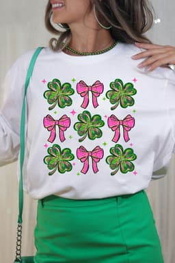 image-White St Patrick Shamrock Bowknot Crewneck Tee