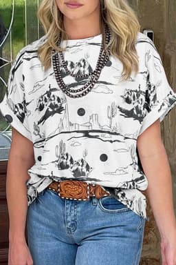 image-Chestnut Desert Sand Print Short Sleeve Knit Top