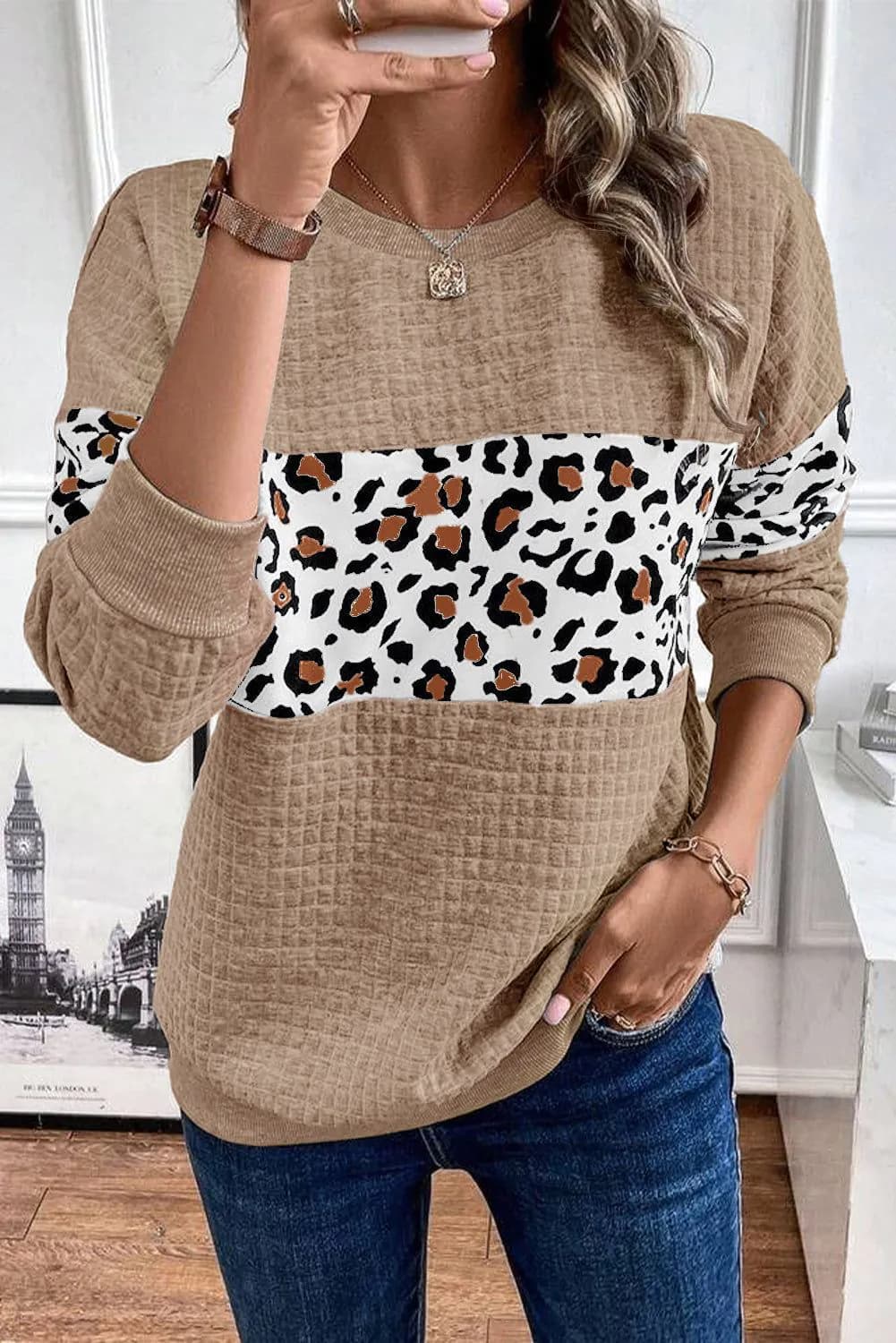 image-Parchment Leopard Quilted Sweatshirt Crew Neck