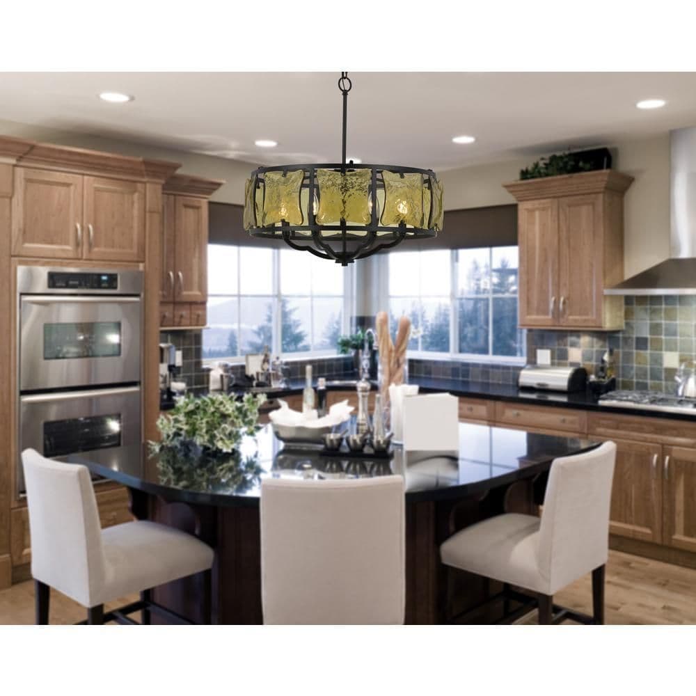 image-60W X 6 Revenna Forged Iron Chandelier With Hand Crafted Glass