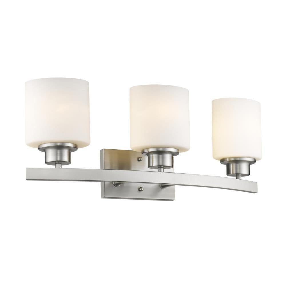 image-AALIYAH Contemporary 3 Light Brushed Nickel Bath Vanity Light Opal White Glass 23" Wide