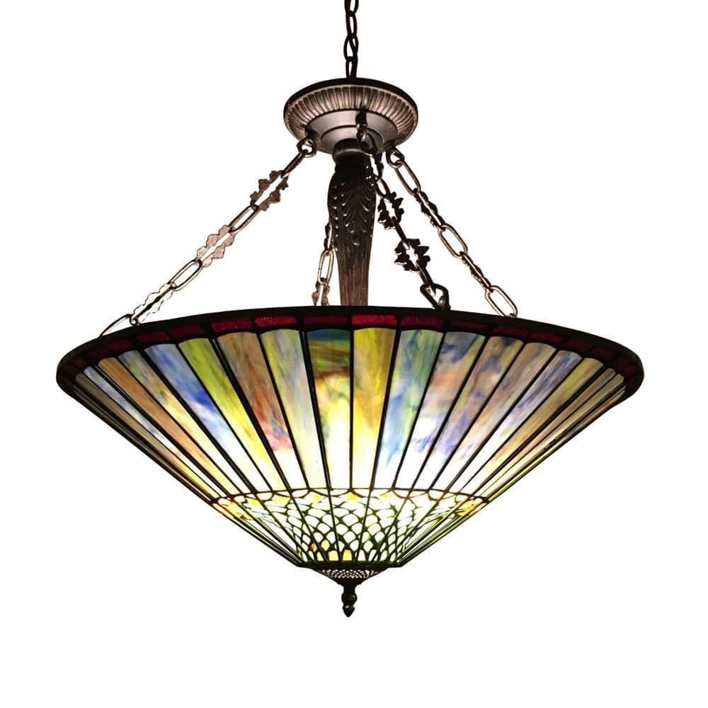 image-GRACE Tiffany-style Geometric 3 Light Inverted Ceiling Pendant Fixture 22" Shade
