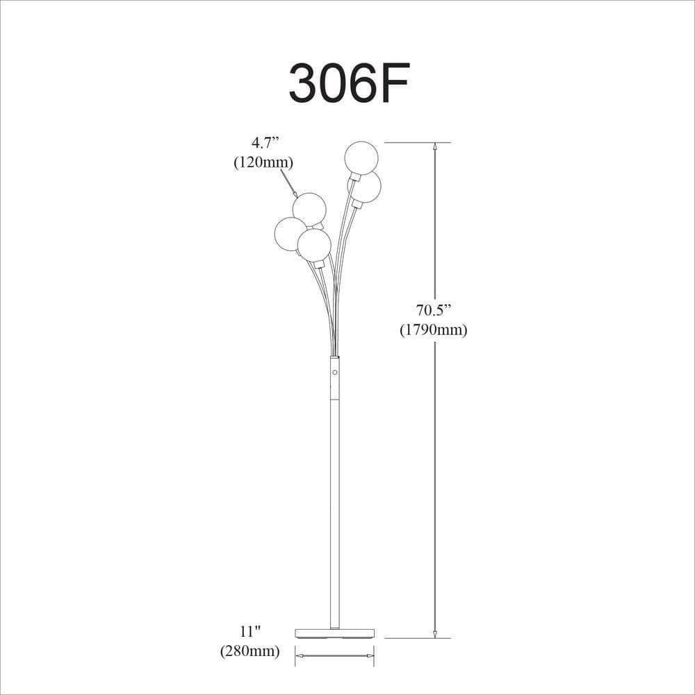 image-5LT Incandescent Floor Lamp, Black,Smoked Glass