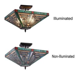 image-CHLOE Lighting INNES Tiffany-style Blackish Bronze 2 Light Mission Ceiling Fixture 14" Wide