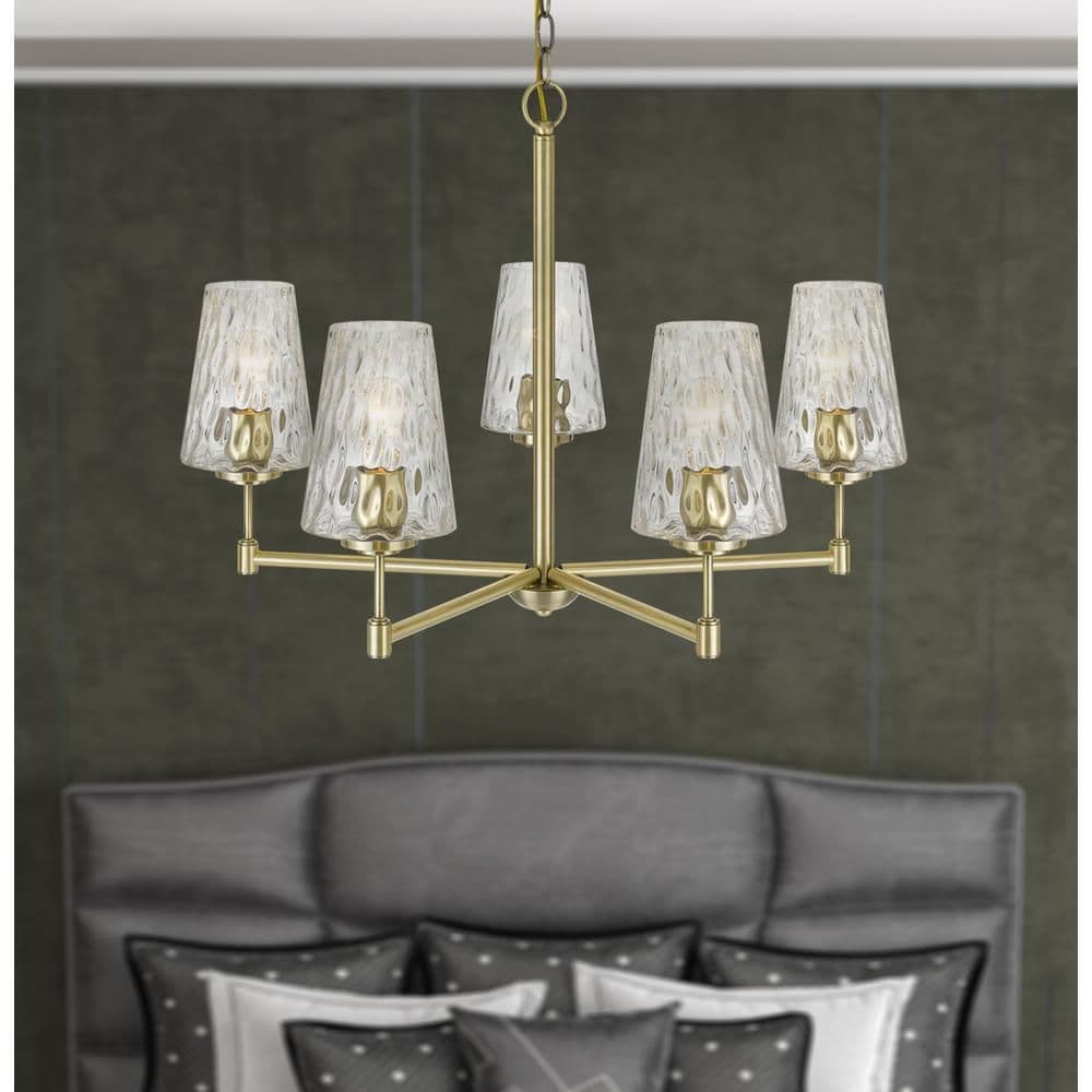 image-60W x 5 Crestwood metal chandelier with textured glass shades