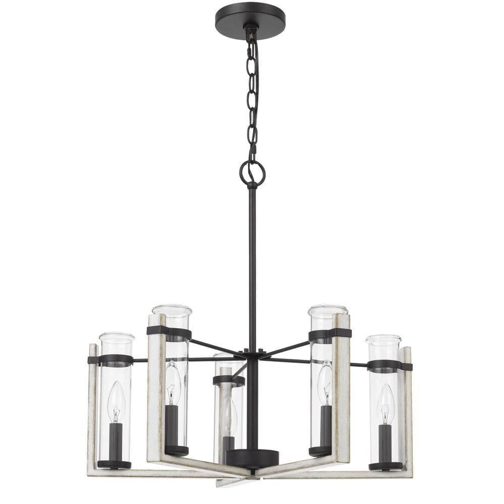 image-60Wx 5 Olivette metal chandelier with glass shade