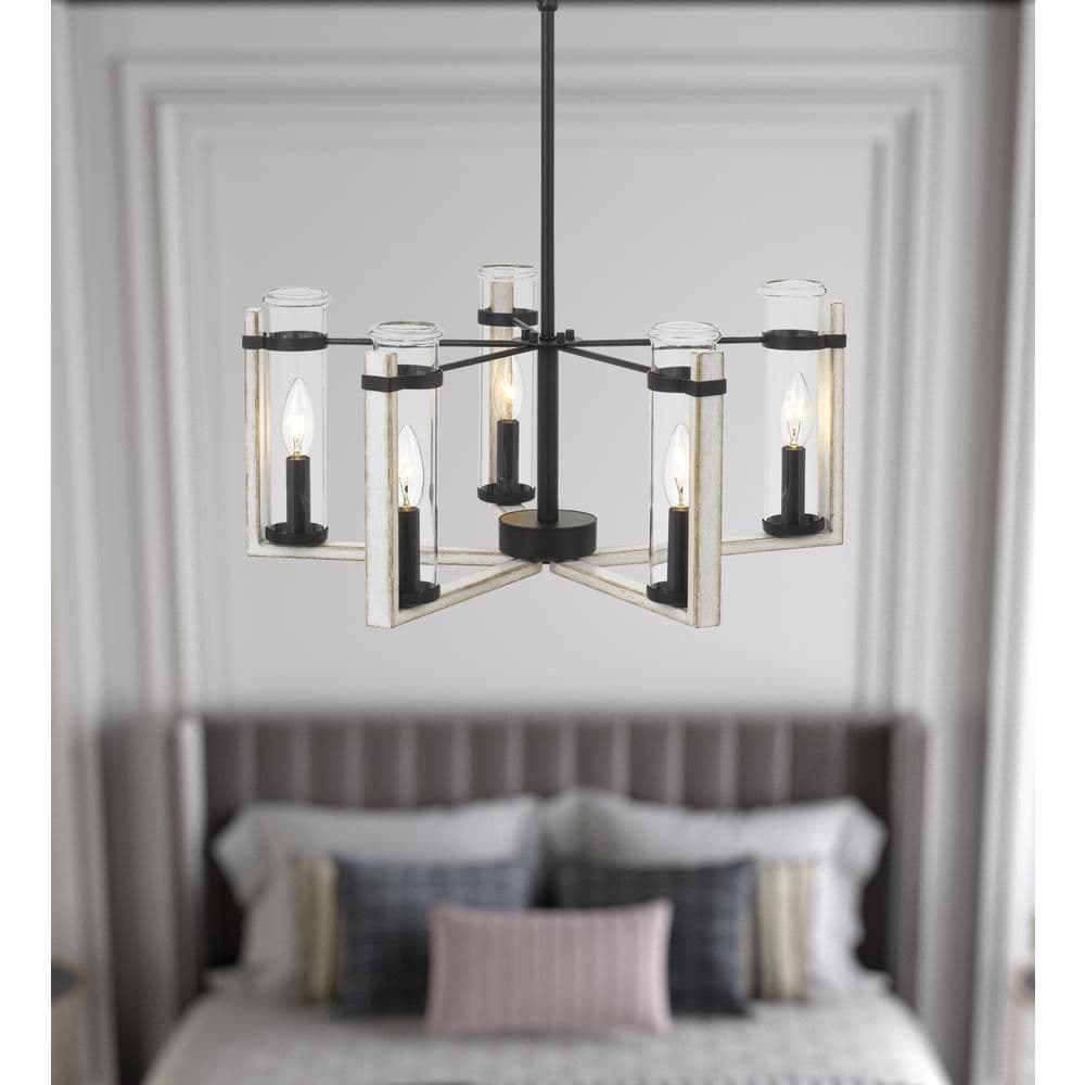 image-60Wx 5 Olivette metal chandelier with glass shade