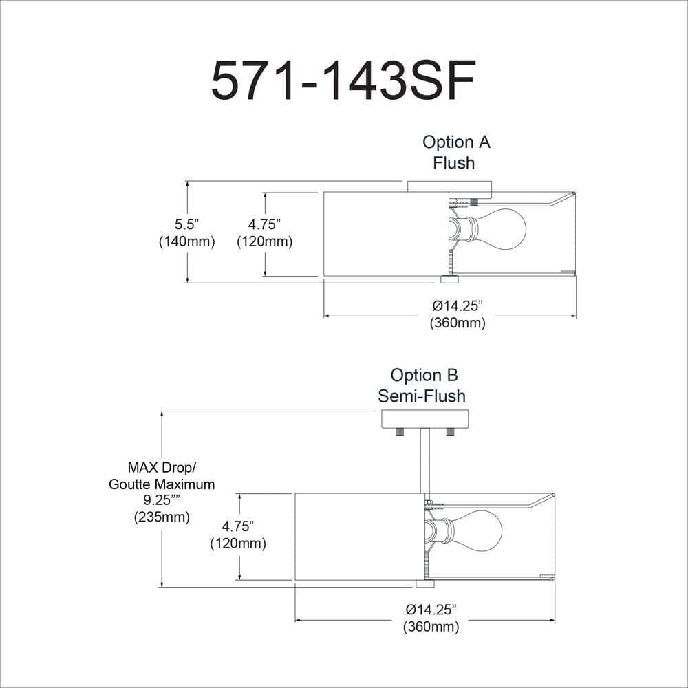 image-3LT Incandescent Semi-Flush AGB, White Shade