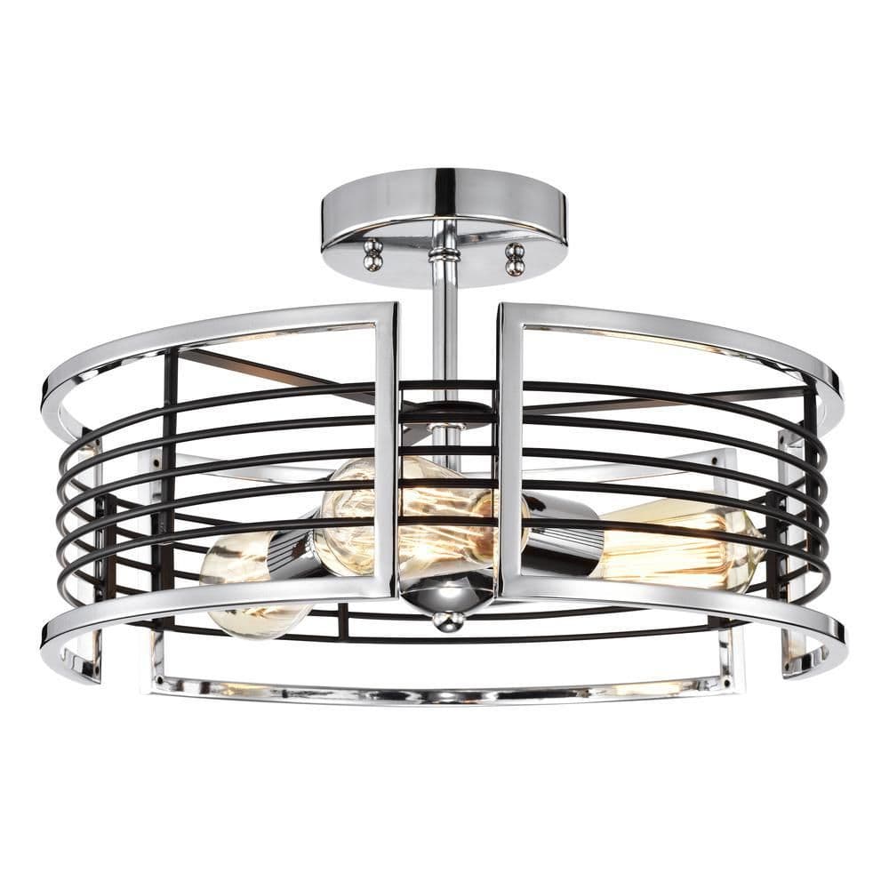 image-CHLOE Lighting IRONCLAD Industrial 3 Light Chrome Semi-Flush Ceiling Fixture 15" Wide