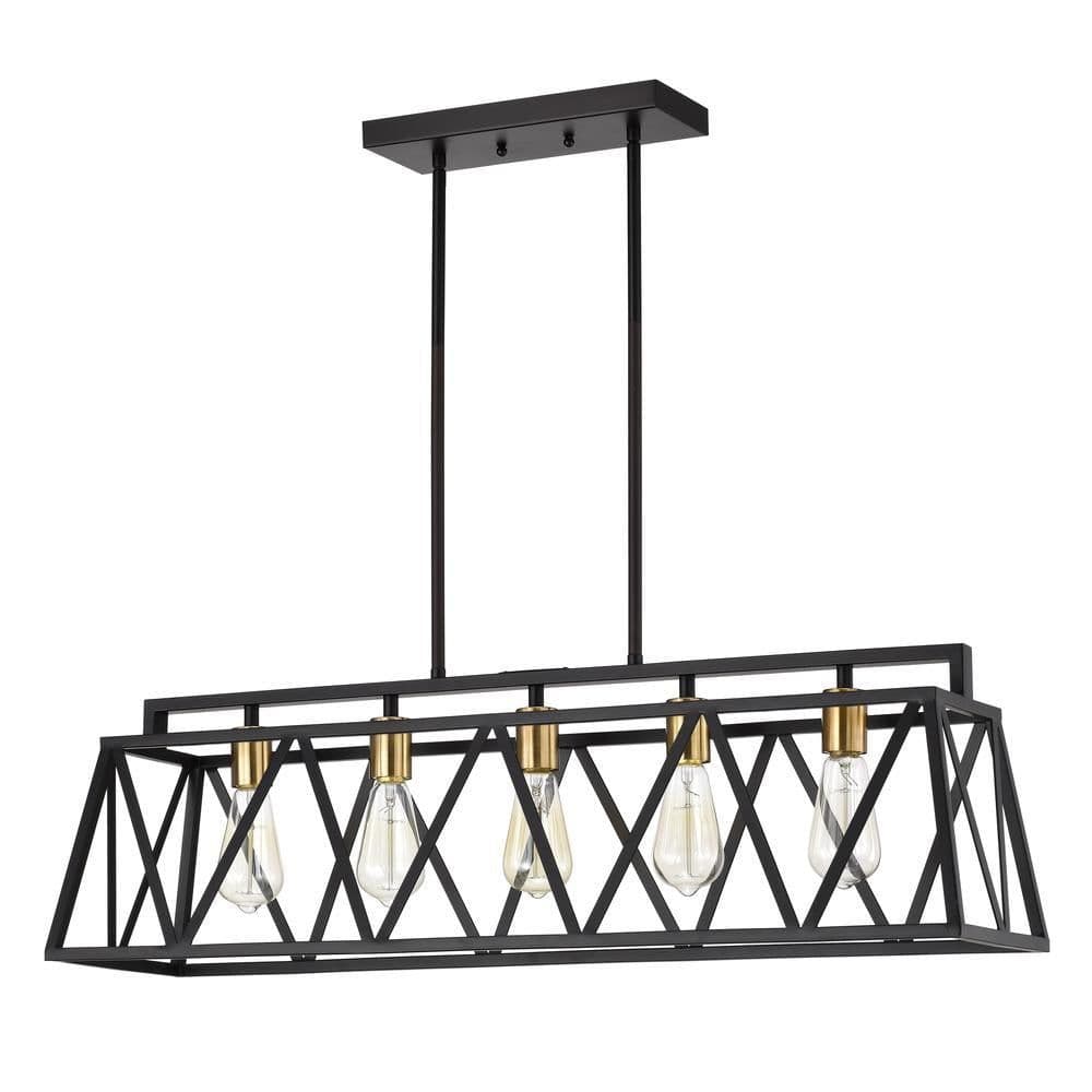 image-CHLOE Lighting IRONCLAD Industrial 5 Light Textured Black Island Pendant Ceiling Fixture 35" Wide