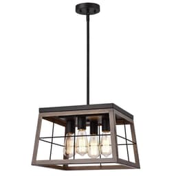 image-CHLOE Lighting IRONCLAD Industrial 4 Light Ancient Wood Large Pendant Ceiling Fixture 16" Wide