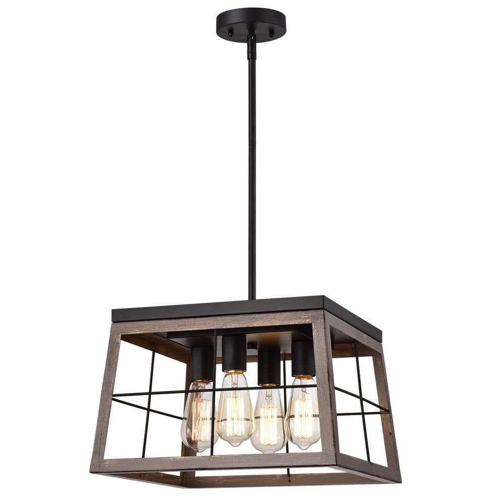 image-CHLOE Lighting IRONCLAD Industrial 4 Light Ancient Wood Large Pendant Ceiling Fixture 16" Wide