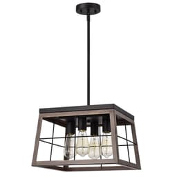 image-CHLOE Lighting IRONCLAD Industrial 4 Light Ancient Wood Large Pendant Ceiling Fixture 16" Wide