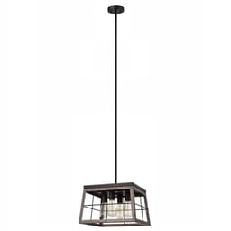image-CHLOE Lighting IRONCLAD Industrial 4 Light Ancient Wood Large Pendant Ceiling Fixture 16" Wide