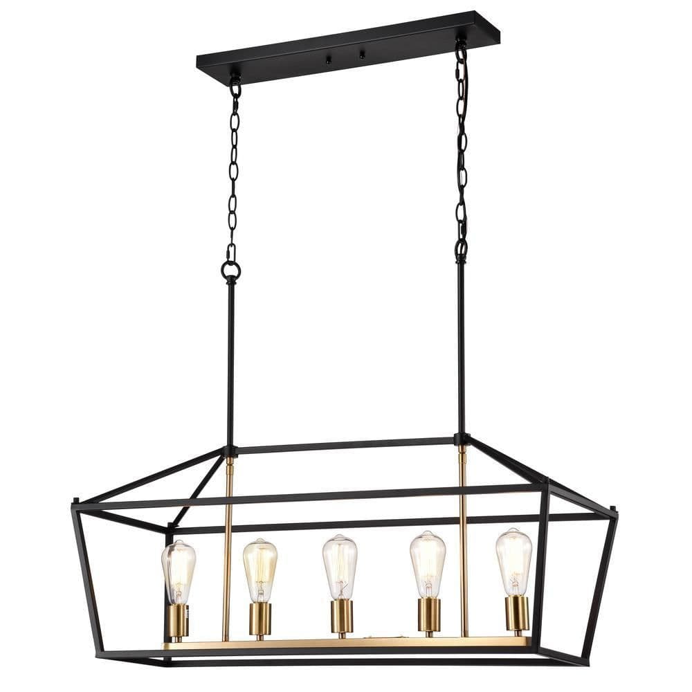 image-CHLOE Lighting IRONCLAD Industrial 5 Light Textured Black Island Pendant Ceiling Fixture 36" Wide
