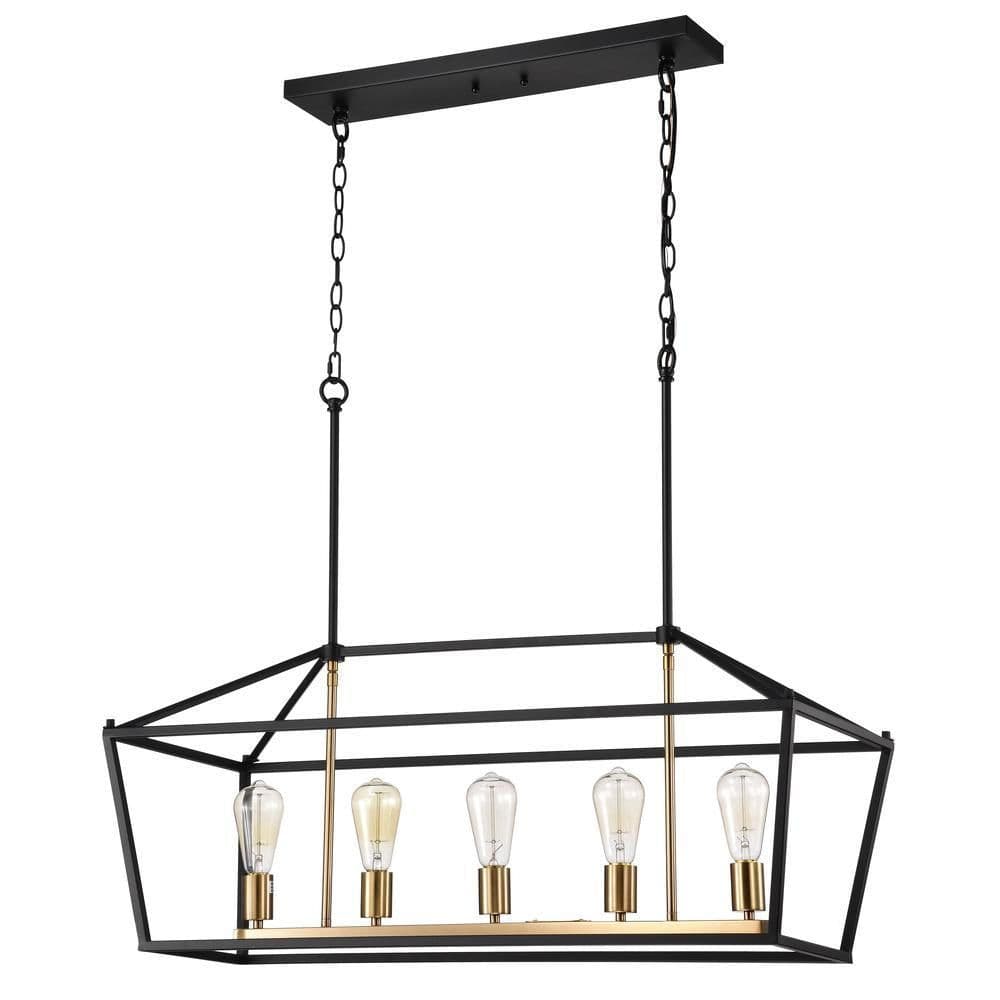 image-CHLOE Lighting IRONCLAD Industrial 5 Light Textured Black Island Pendant Ceiling Fixture 36" Wide