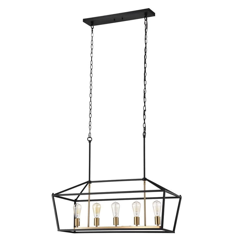 image-CHLOE Lighting IRONCLAD Industrial 5 Light Textured Black Island Pendant Ceiling Fixture 36" Wide