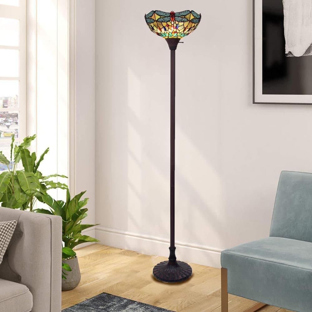 image-CHLOE Lighting EMPRESS Tiffany-style Dark Bronze 1 Light Torchiere Lamp 14" Shade