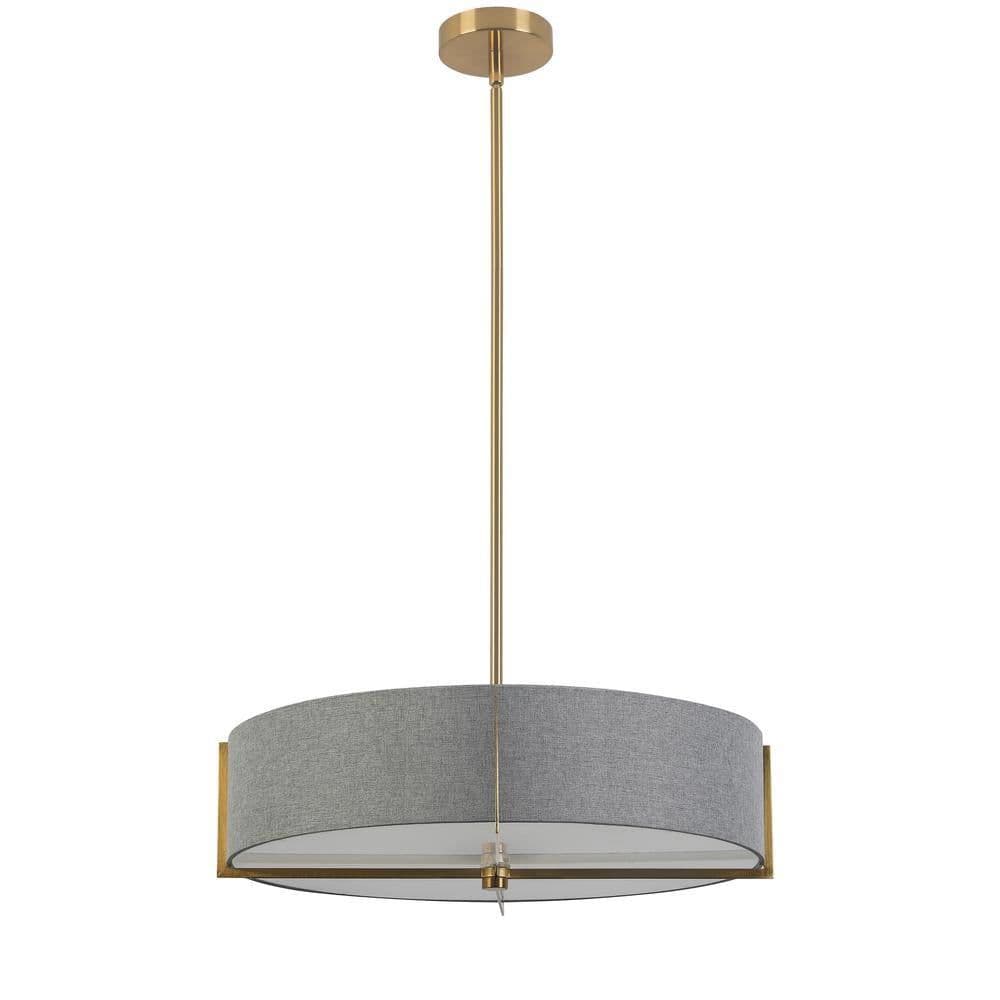 image-4LT Incandescent Pendant, AGB, GRY Shade