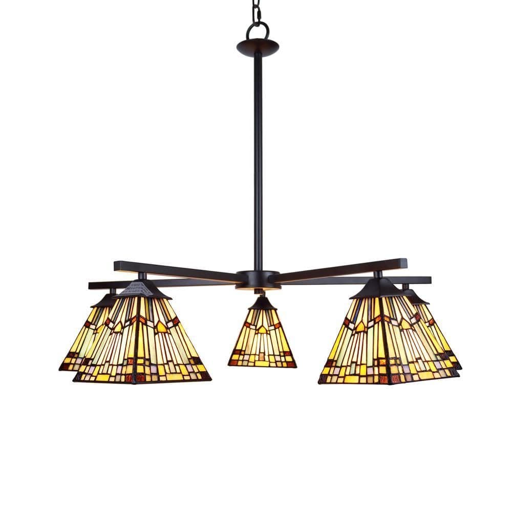 image-CHLOE Lighting KINSEY Mission Tiffany-style Blackish Bronze 5 Light Large Chandelier 30" Wide