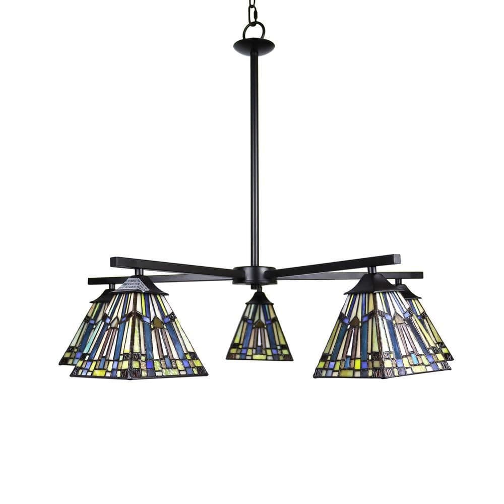 image-CHLOE Lighting KINSEY Mission Tiffany-style Blackish Bronze 5 Light Large Chandelier 30" Wide