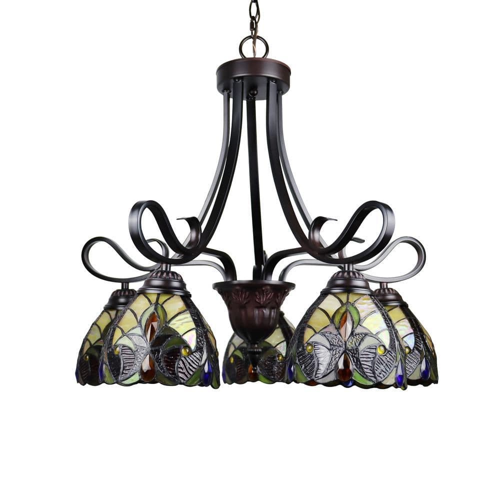 image-CHLOE Lighting ADIA Victorian Tiffany-Style Dark Bronze 5 Light Large Chandelier 24" Wide