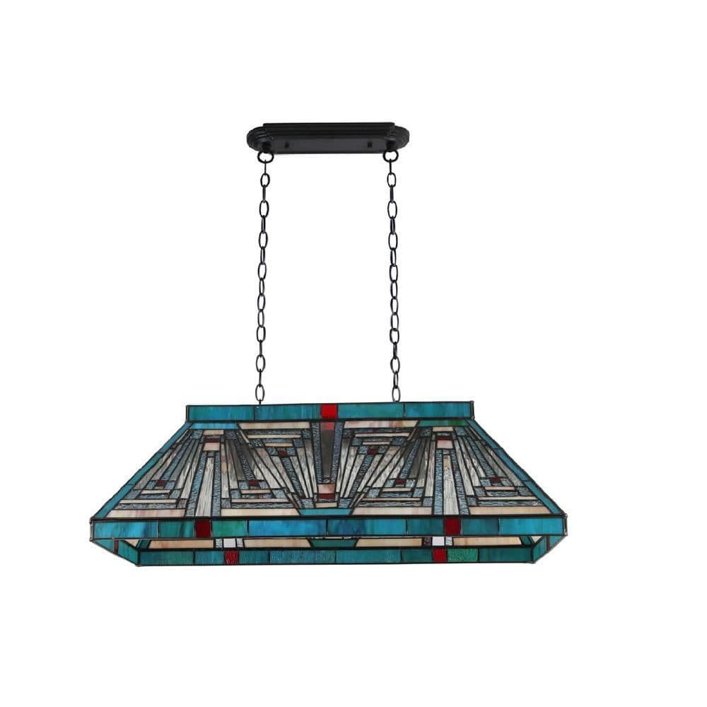 image-CHLOE Lighting INNES Mission Tiffany-Style Blackish Bronze 3 Light Island Pendant 28" Wide