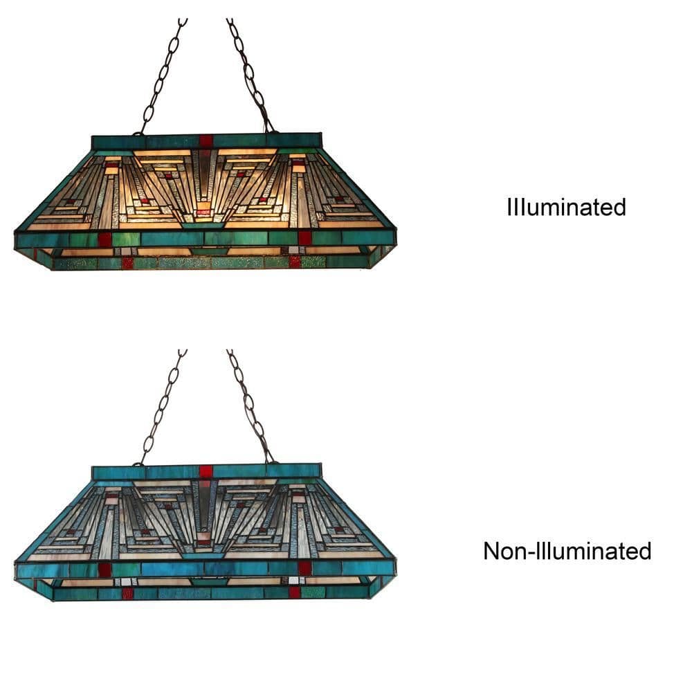 image-CHLOE Lighting INNES Mission Tiffany-Style Blackish Bronze 3 Light Island Pendant 28" Wide